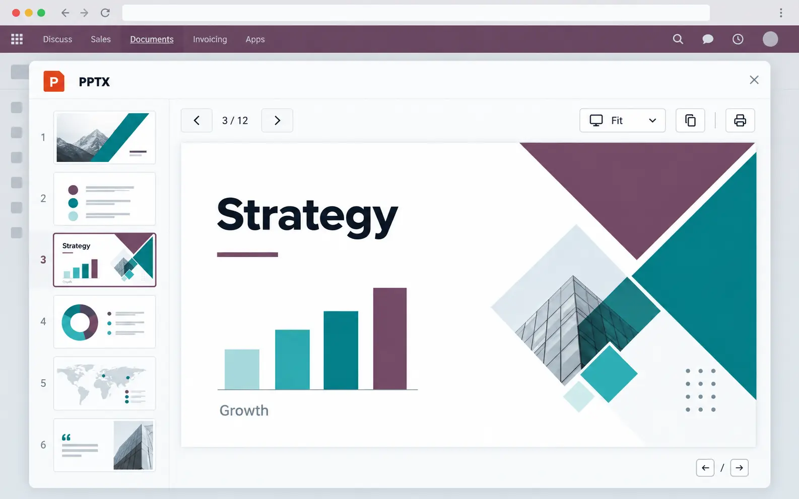 PowerPoint presentation preview inside Odoo