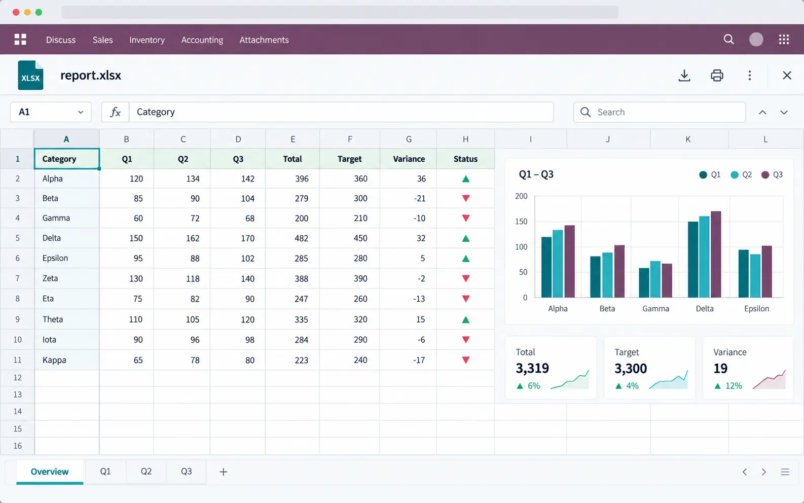Excel workbook preview inside Odoo